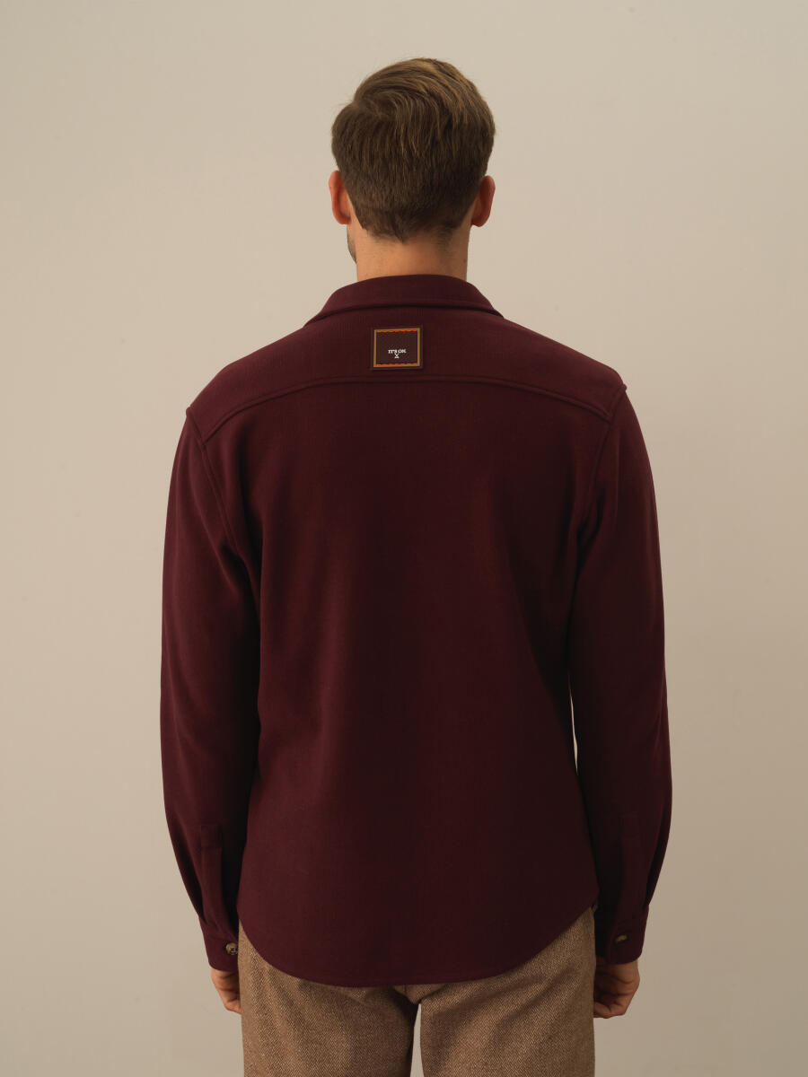 Bordo Pamuk Dokulu Regular Fit Gömlek - 4