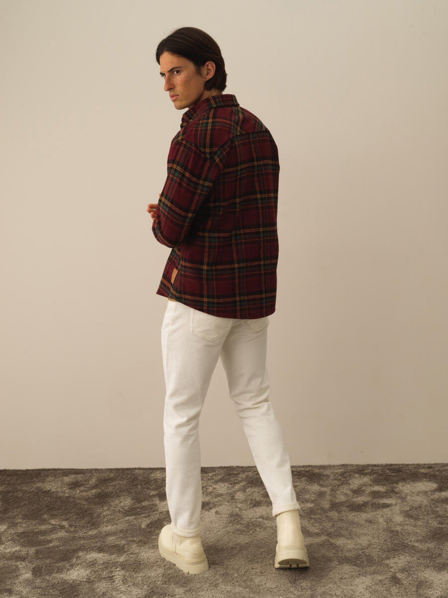 Bordo Pamuk Dokulu Regular Fit Gömlek - 4