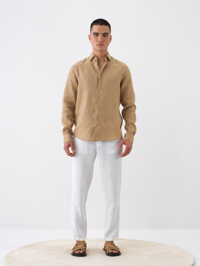 Camel %100 Keten Regular Fit Gömlek - 2