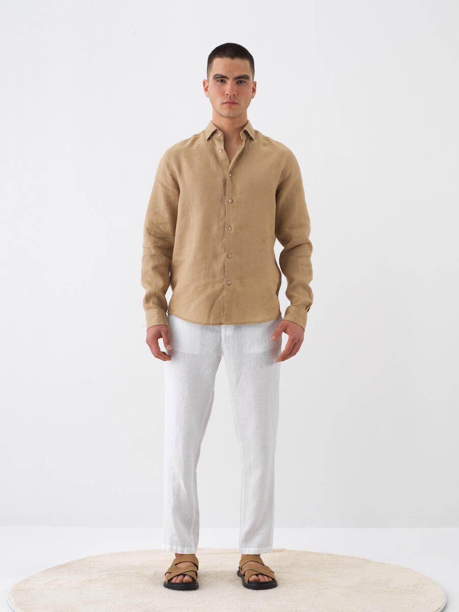 Camel %100 Keten Regular Fit Gömlek - 2