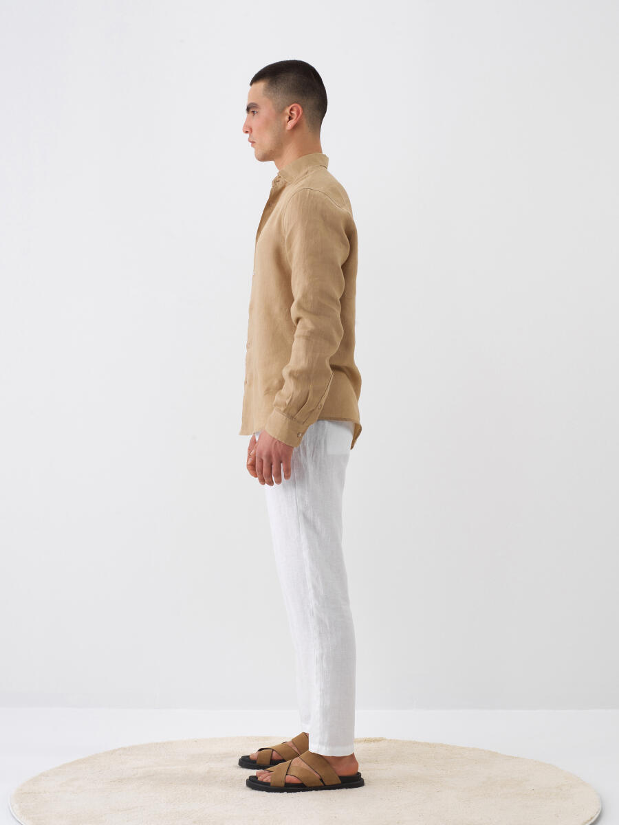 Camel %100 Keten Regular Fit Gömlek - 3