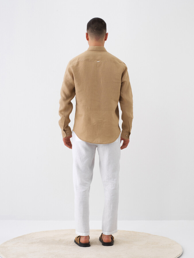 Camel %100 Keten Regular Fit Gömlek - 5