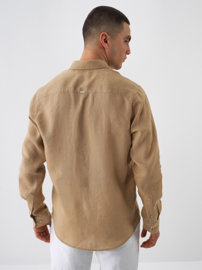 Camel %100 Keten Regular Fit Gömlek - 4
