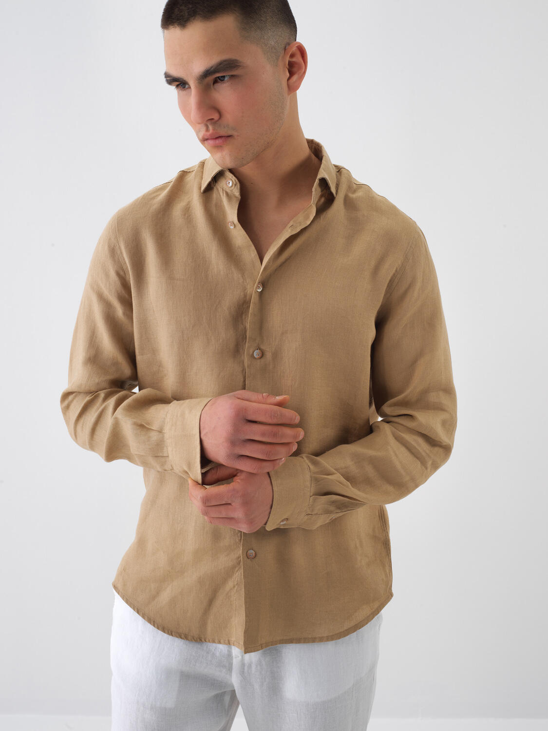 Camel %100 Keten Regular Fit Gömlek - 1