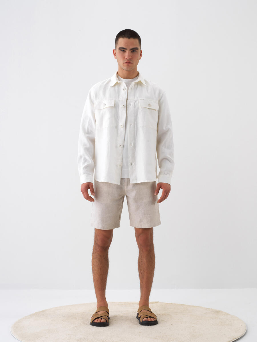 Beyaz %100 Keten Regular Fit Gömlek Ceket - 2