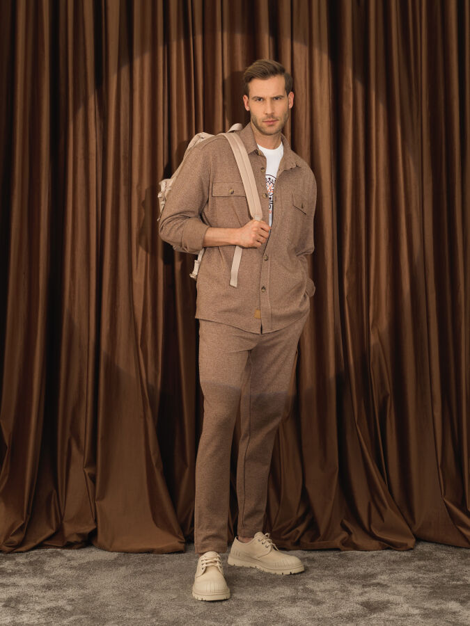 Camel Doğal Yün Dokulu Regular Fit Gömlek Ceket - Xint
