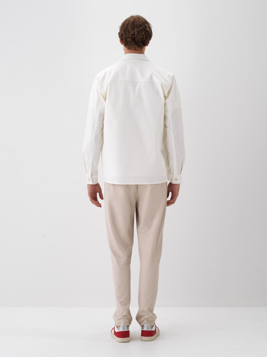 Ekru Pamuk Dokulu Regular Fit Gömlek Ceket - 4