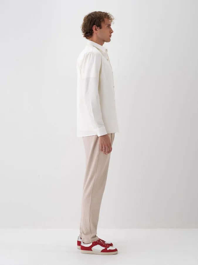 Ekru Pamuk Dokulu Regular Fit Gömlek Ceket - Xint