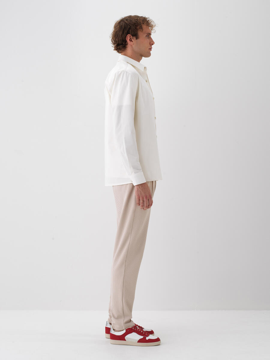 Ekru Pamuk Dokulu Regular Fit Gömlek Ceket - 5