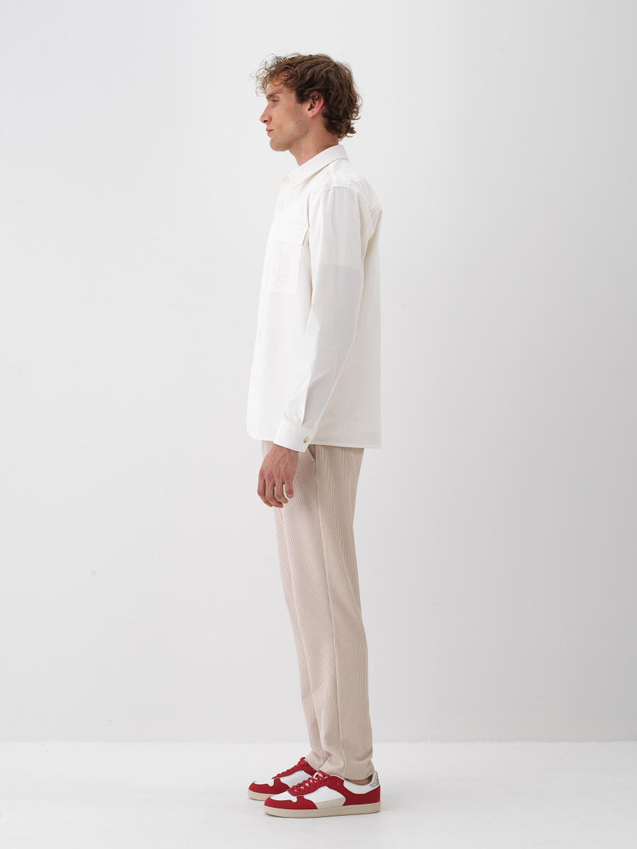 Ekru Pamuk Dokulu Regular Fit Gömlek Ceket - 3