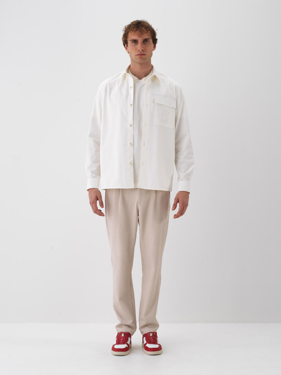 Ekru Pamuk Dokulu Regular Fit Gömlek Ceket - 5