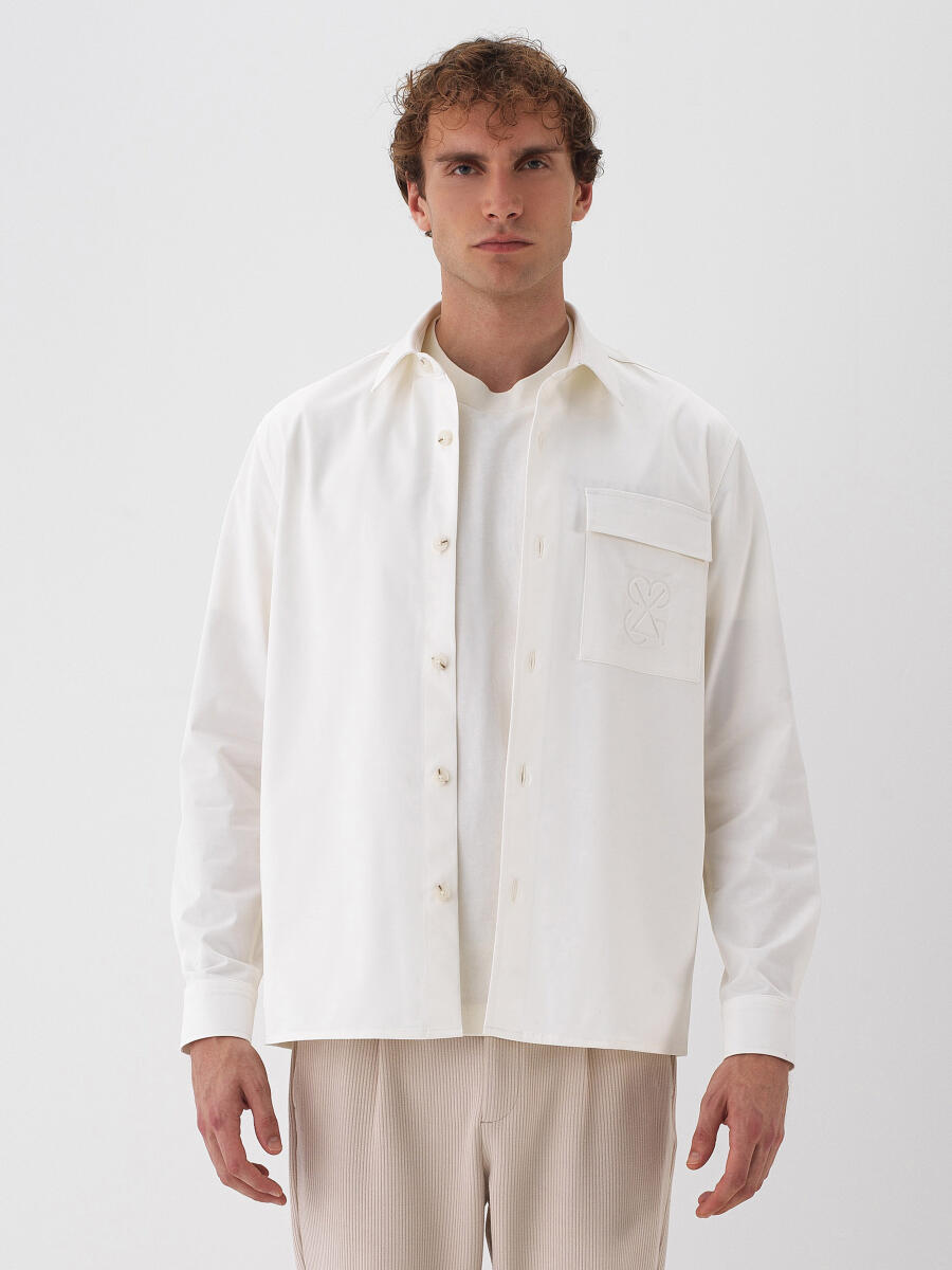 Ekru Pamuk Dokulu Regular Fit Gömlek Ceket - 2