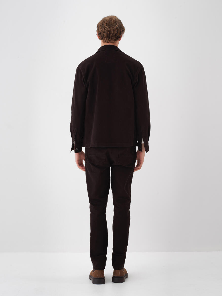 Kahverengi Pamuk Dokulu Regular Fit Gömlek Ceket - 4