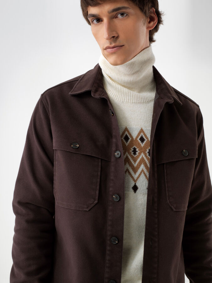 Kahverengi Pamuk Dokulu Regular Fit Gömlek Ceket - Xint