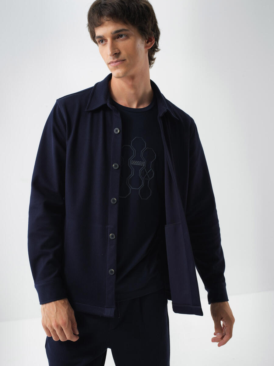 Lacivert Esnek Dokulu Regular Fit Gömlek Ceket