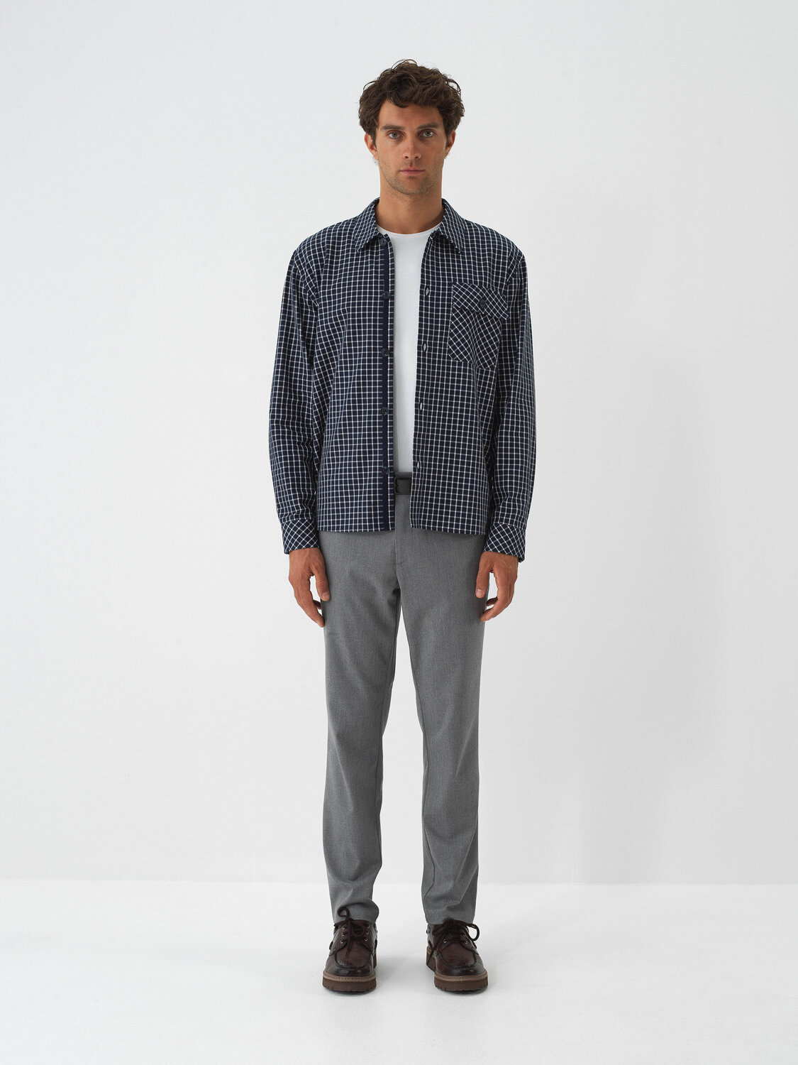 Lacivert Modern Ekose Regular Fit Gömlek Ceket - Xint