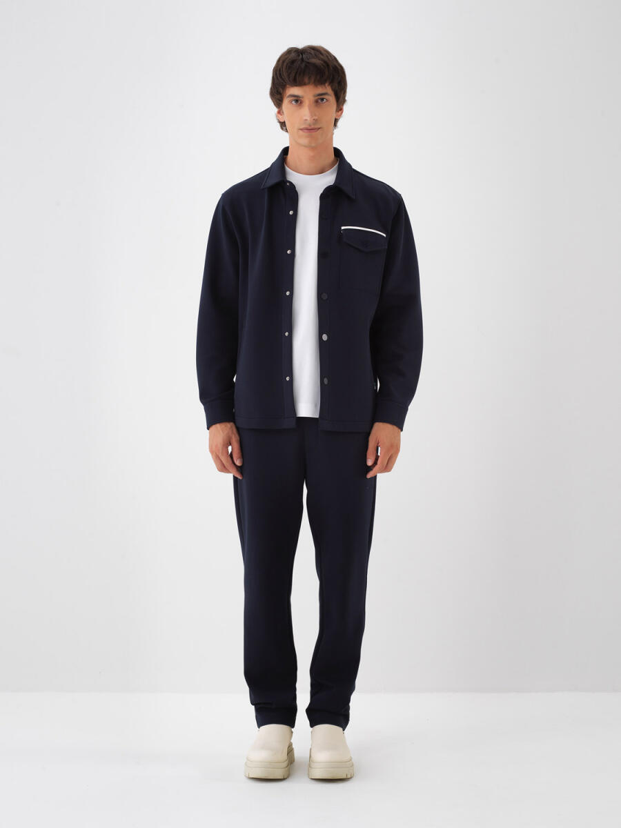 Lacivert Pamuk Dokulu Regular Fit Gömlek Ceket - 2