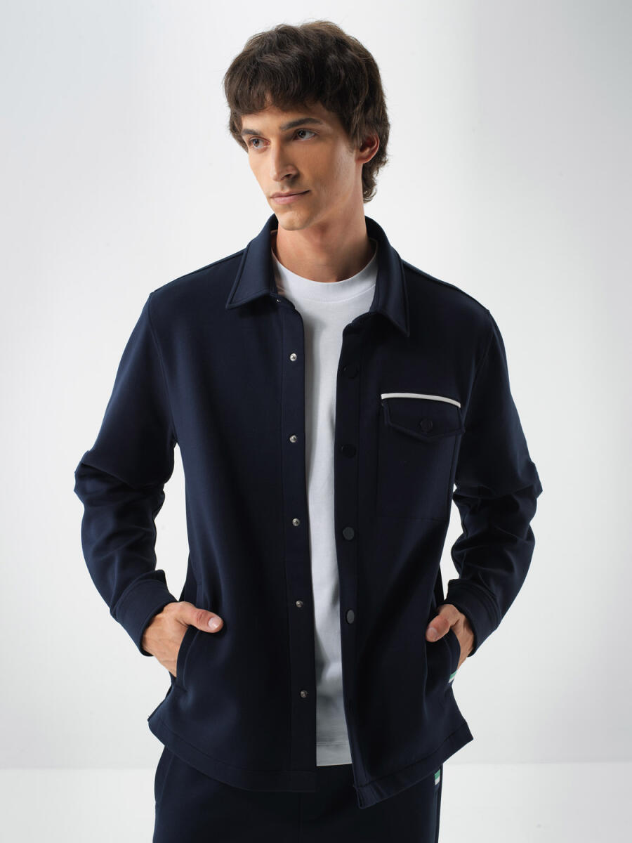 Lacivert Pamuk Dokulu Regular Fit Gömlek Ceket