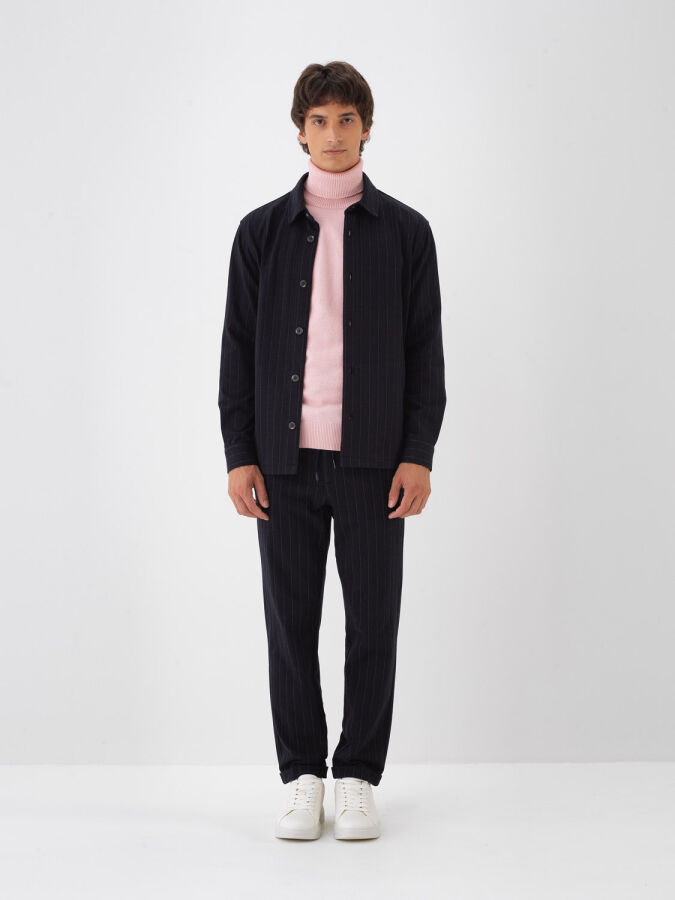 Lacivert Pamuk Dokulu Regular Fit Gömlek Ceket - Xint