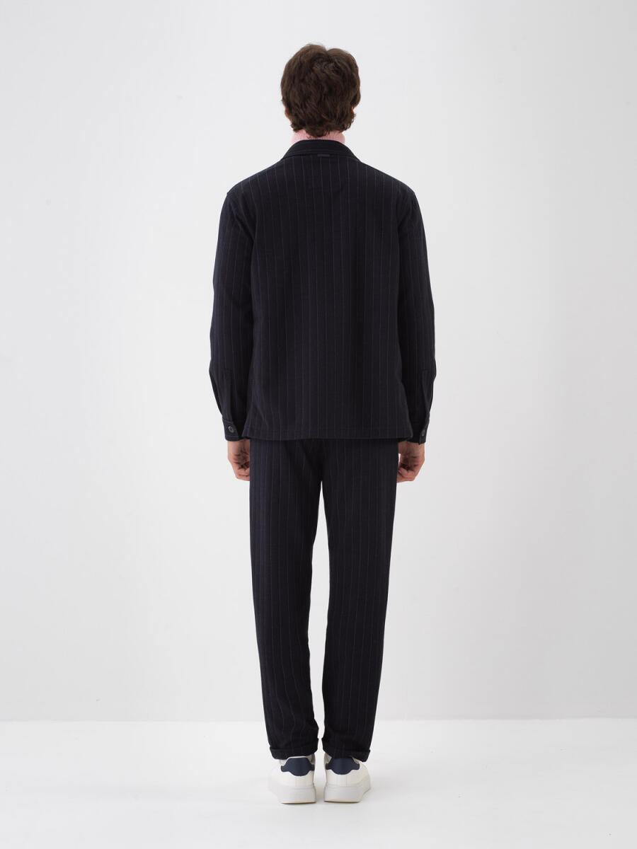 Lacivert Pamuk Dokulu Regular Fit Gömlek Ceket - 4