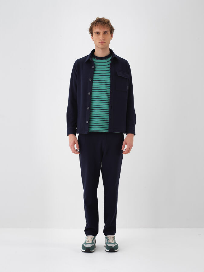 Lacivert Pamuk Dokulu Regular Fit Gömlek Ceket - Xint