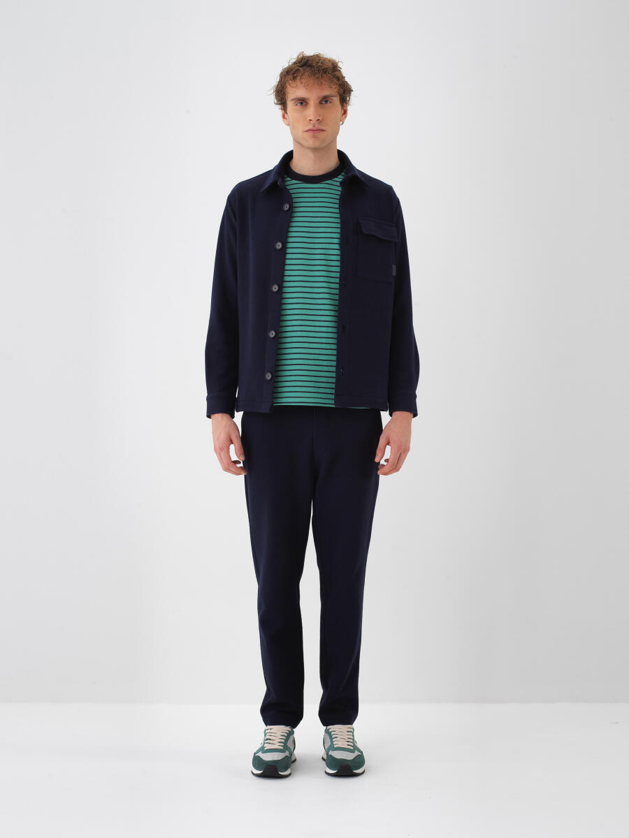 Lacivert Pamuk Dokulu Regular Fit Gömlek Ceket