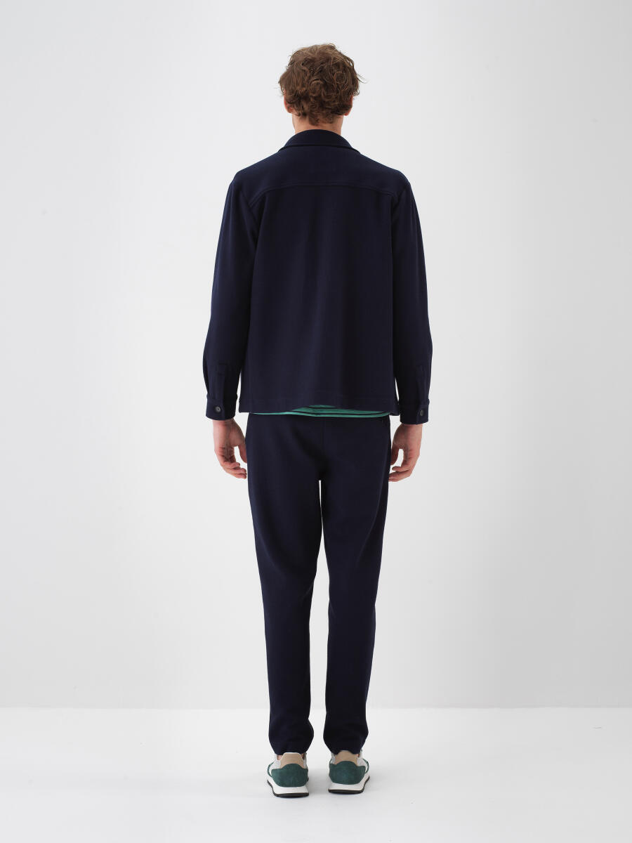 Lacivert Pamuk Dokulu Regular Fit Gömlek Ceket - 4