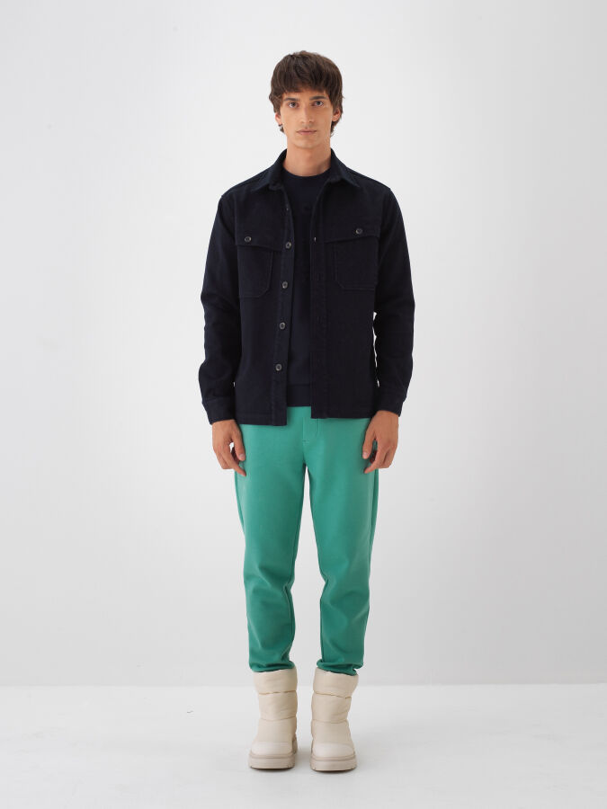 Lacivert Pamuk Dokulu Regular Fit Gömlek Ceket - Xint