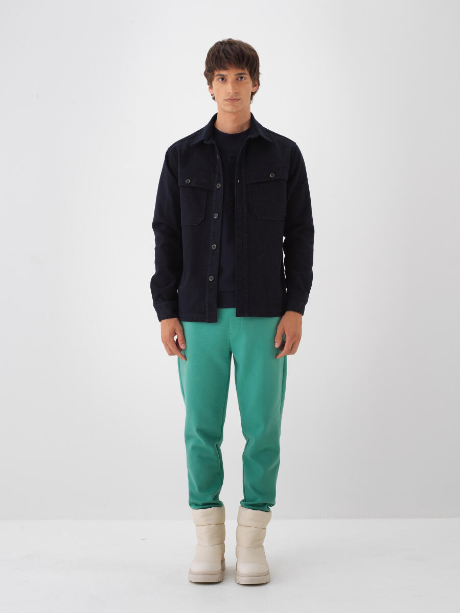 Lacivert Pamuk Dokulu Regular Fit Gömlek Ceket - 2