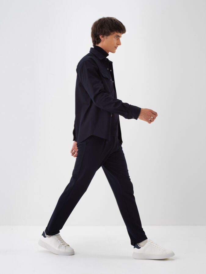 Lacivert Pamuk Dokulu Regular Fit Gömlek Ceket - Xint