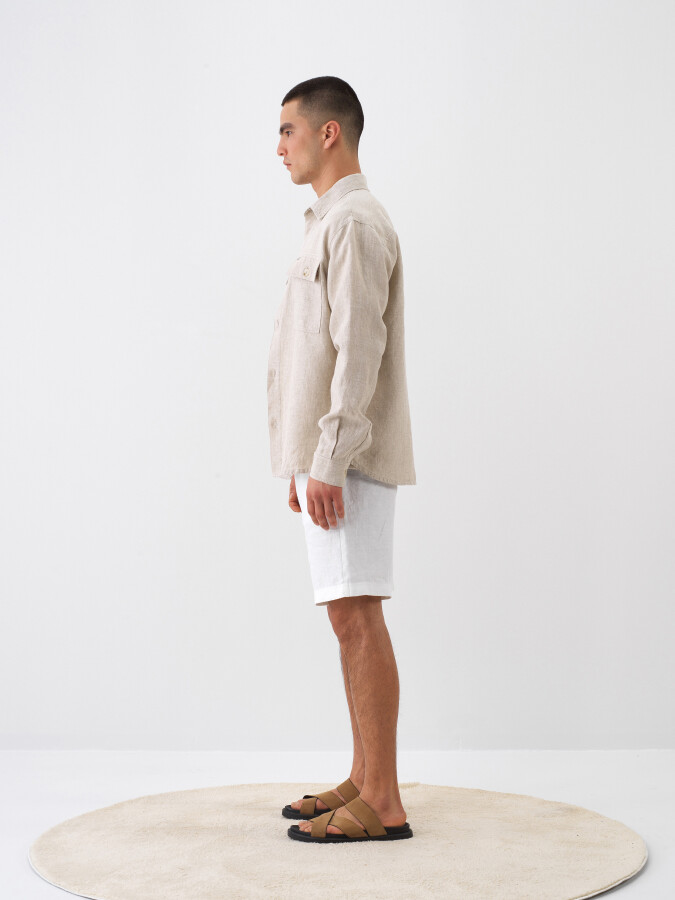 Naturel %100 Keten Regular Fit Gömlek Ceket - 3
