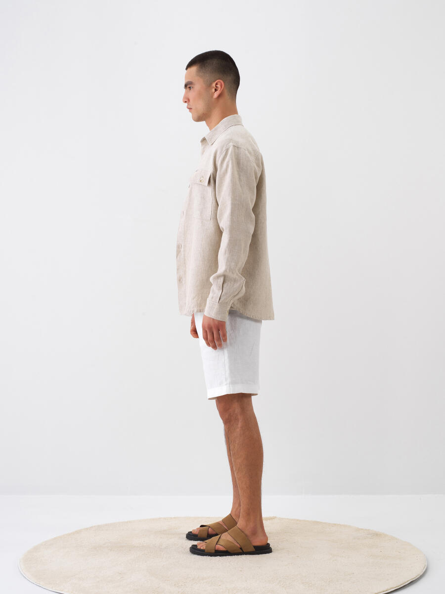 Naturel %100 Keten Regular Fit Gömlek Ceket - 3
