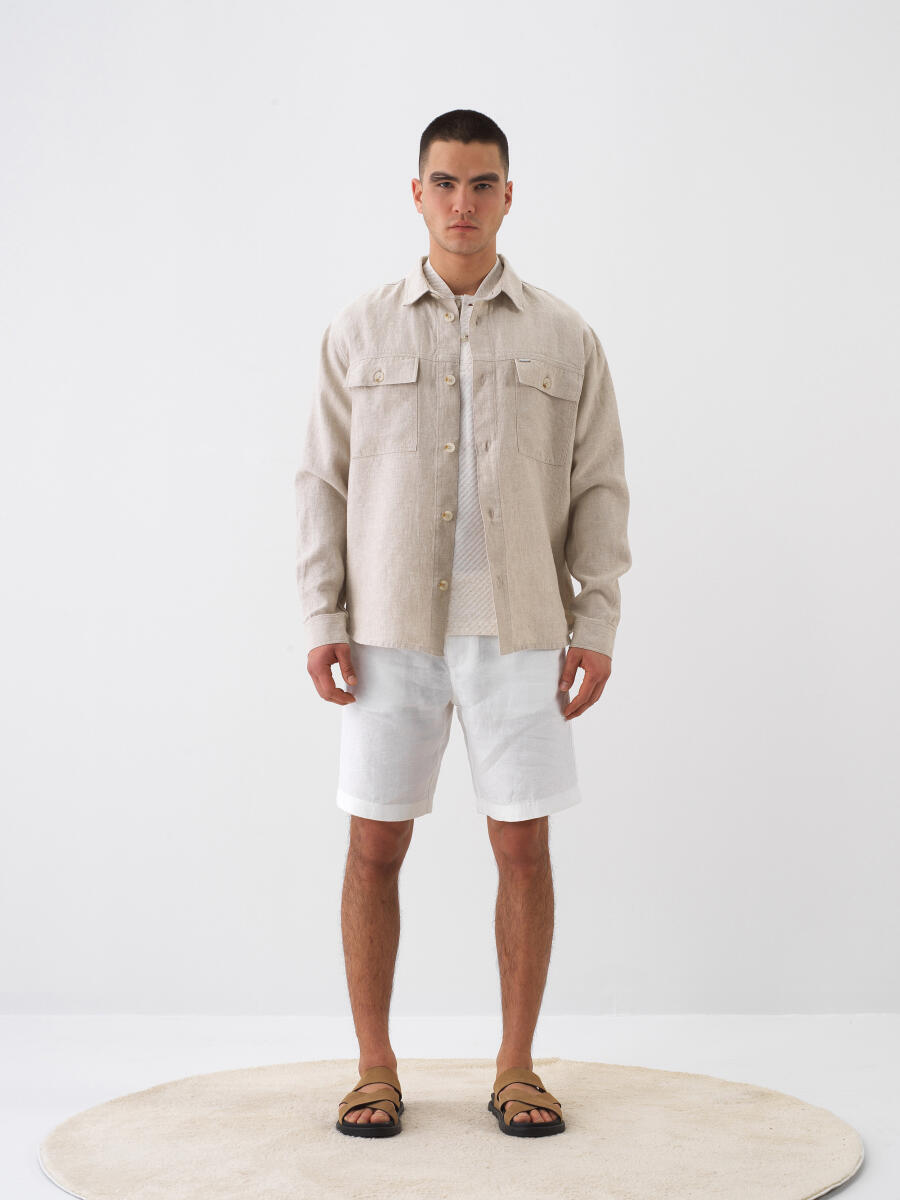 Naturel %100 Keten Regular Fit Gömlek Ceket - 2