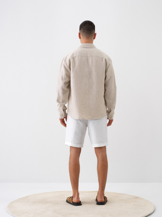 Naturel %100 Keten Regular Fit Gömlek Ceket - 5