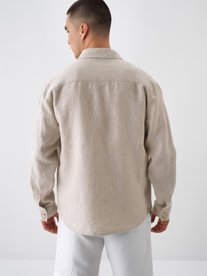 Naturel %100 Keten Regular Fit Gömlek Ceket - 4