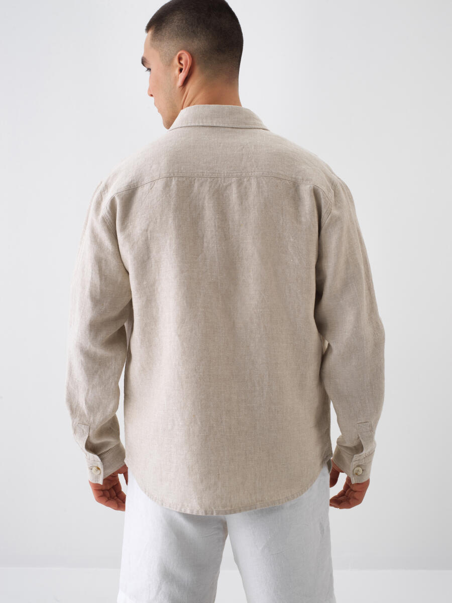 Naturel %100 Keten Regular Fit Gömlek Ceket - 4