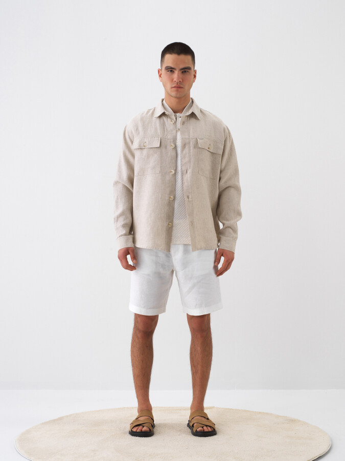 Naturel %100 Keten Regular Fit Gömlek Ceket (1)