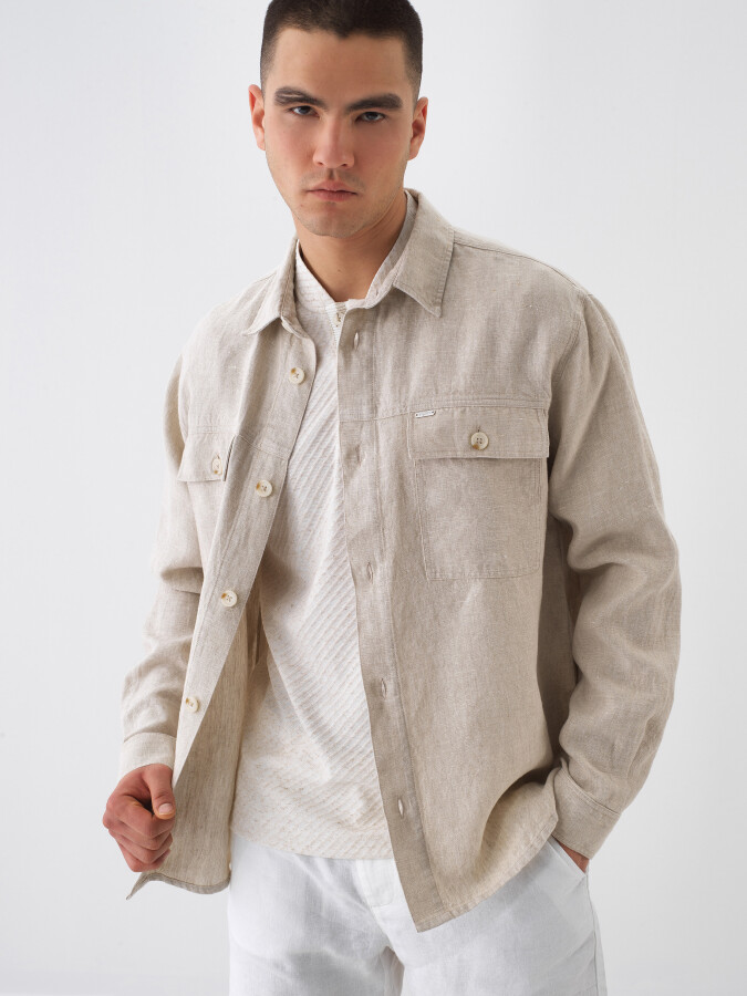 Naturel %100 Keten Regular Fit Gömlek Ceket