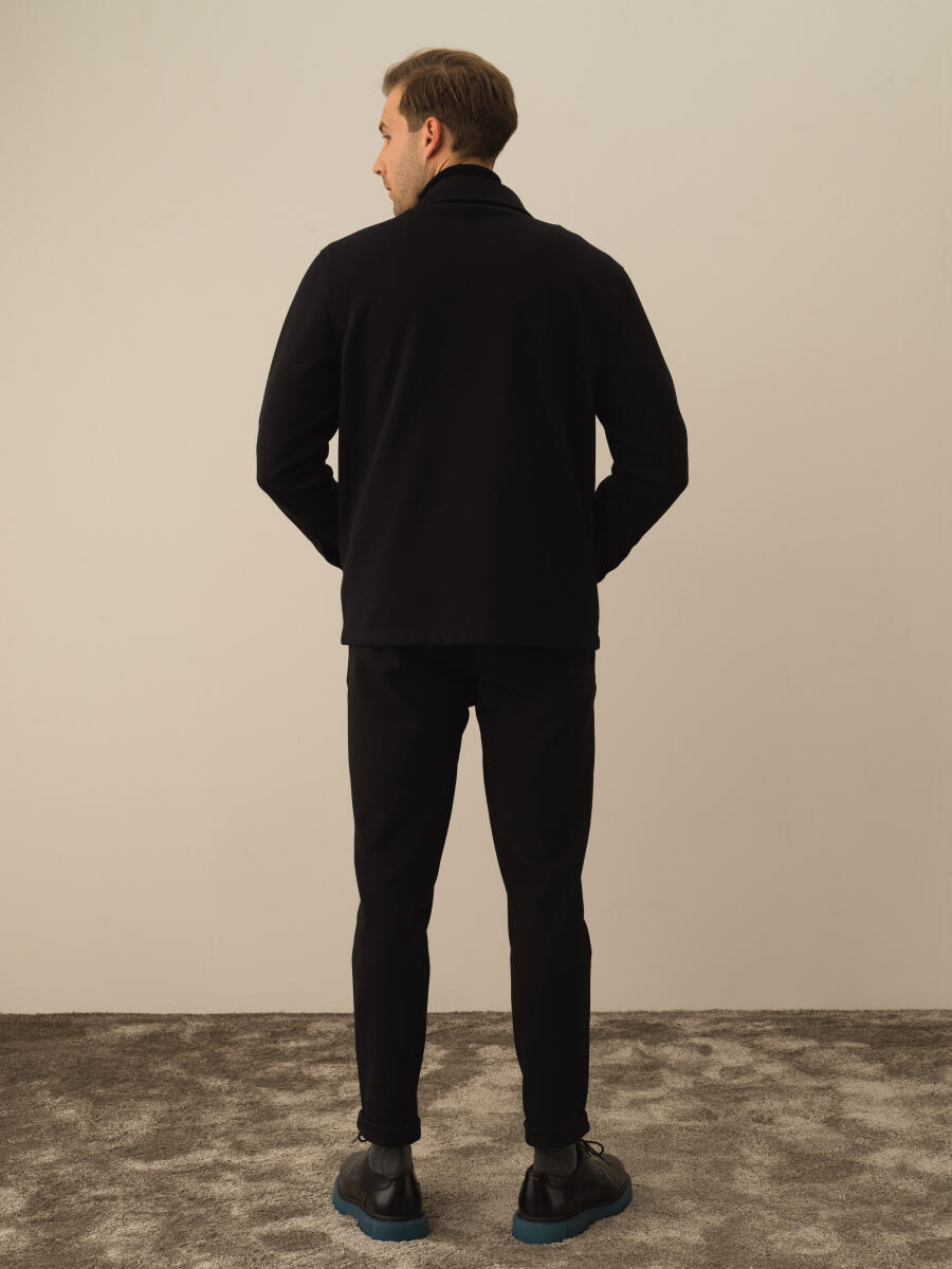 Siyah Pamuk Dokulu Regular Fit Gömlek Ceket - 6