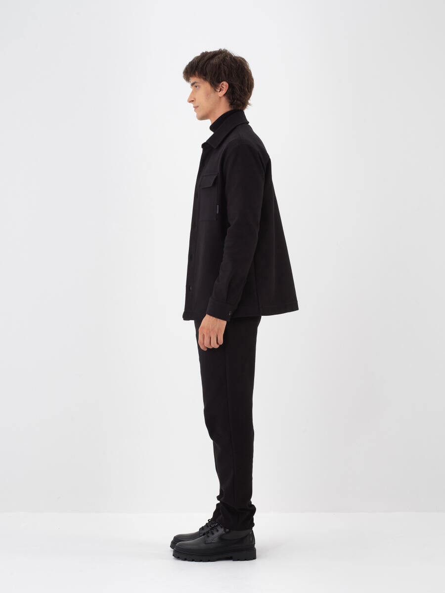 Siyah Pamuk Dokulu Regular Fit Gömlek Ceket - 3