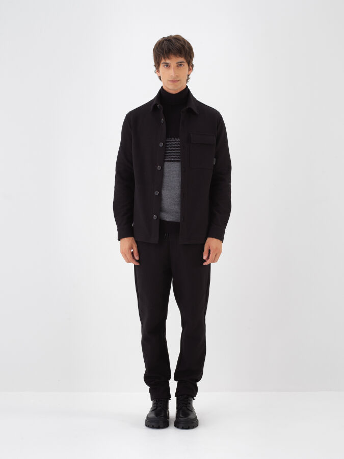 Siyah Pamuk Dokulu Regular Fit Gömlek Ceket - Xint