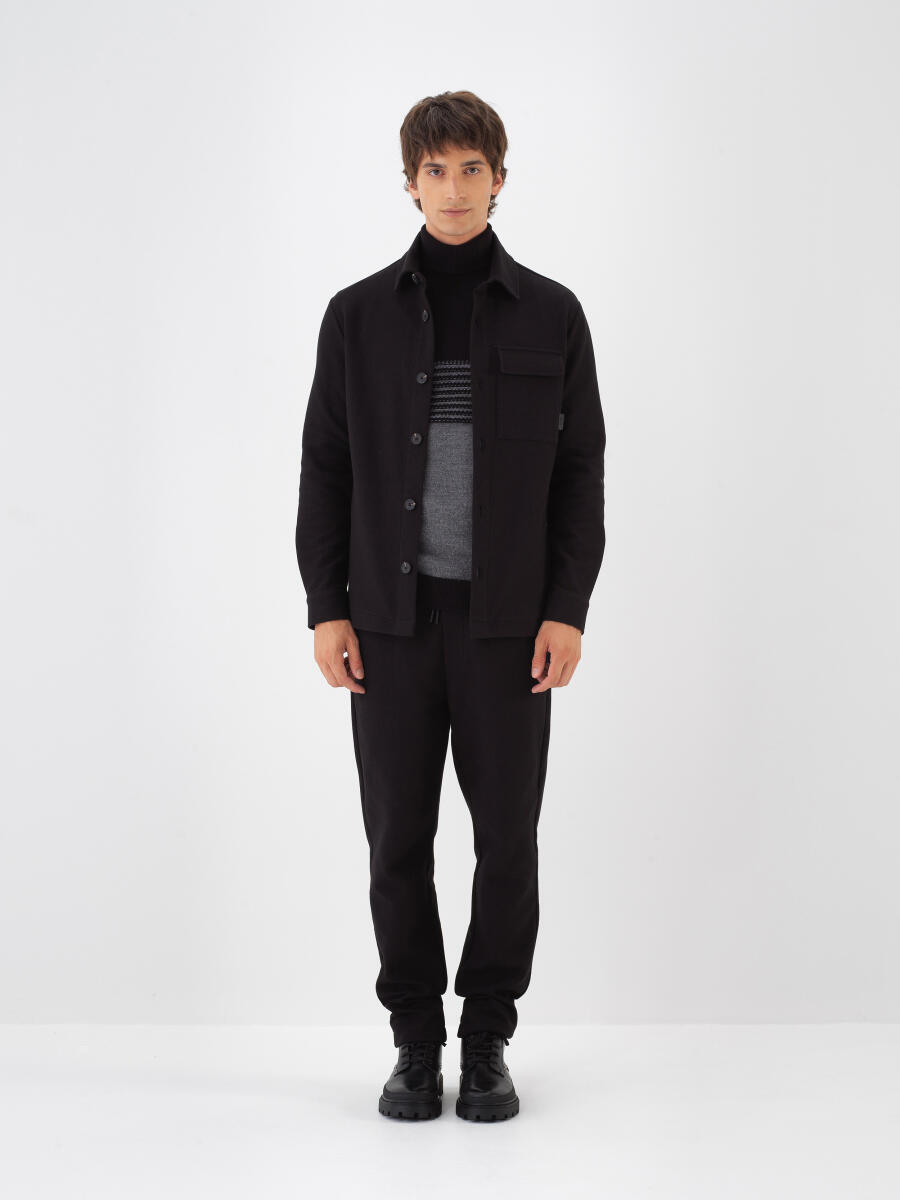 Siyah Pamuk Dokulu Regular Fit Gömlek Ceket