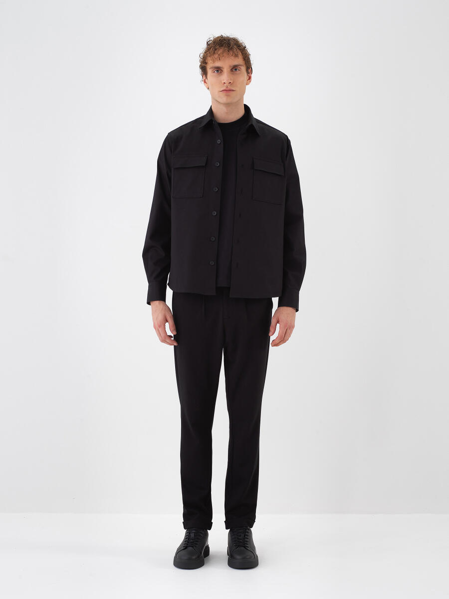 Siyah Pamuk Dokulu Regular Fit Gömlek Ceket - 2