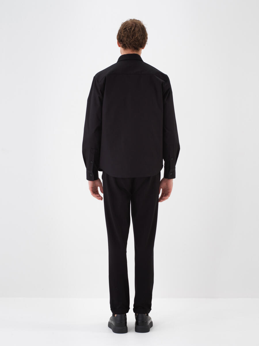 Siyah Pamuk Dokulu Regular Fit Gömlek Ceket - 4