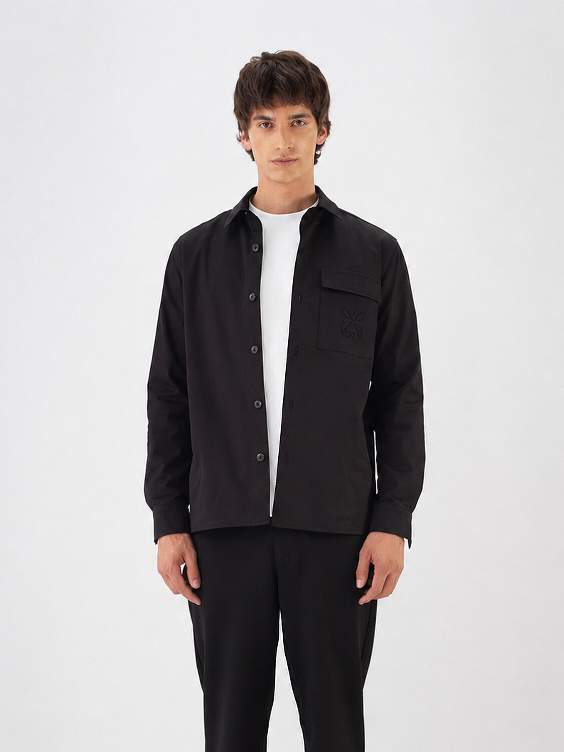 Siyah Pamuk Dokulu Regular Fit Gömlek Ceket - 2