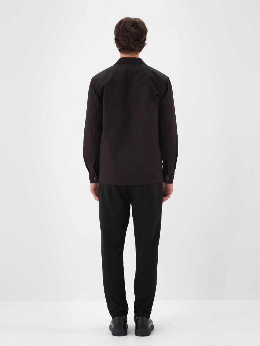 Siyah Pamuk Dokulu Regular Fit Gömlek Ceket - 4