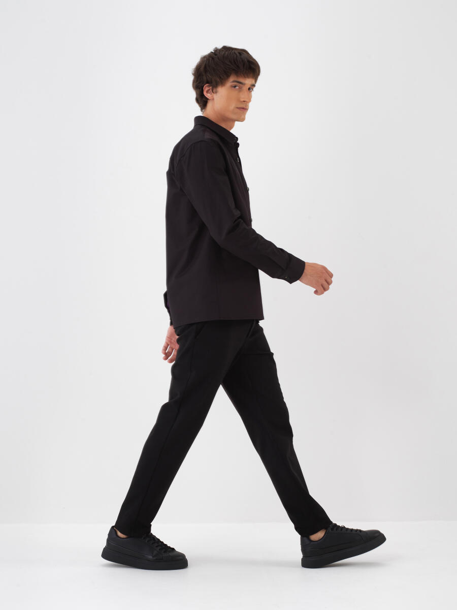 Siyah Pamuk Dokulu Regular Fit Gömlek Ceket - 3