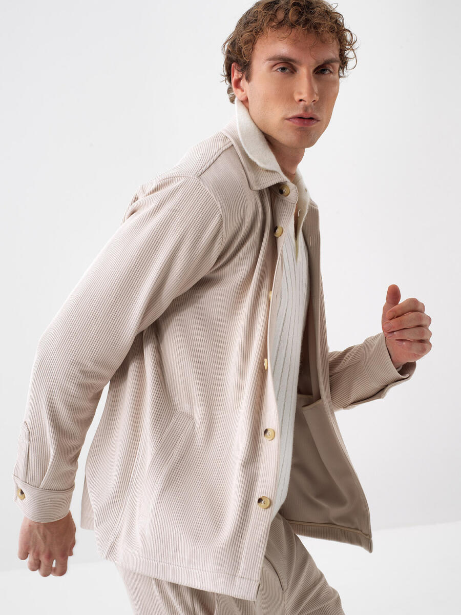 Taş Rengi Esnek Dokulu Regular Fit Gömlek Ceket