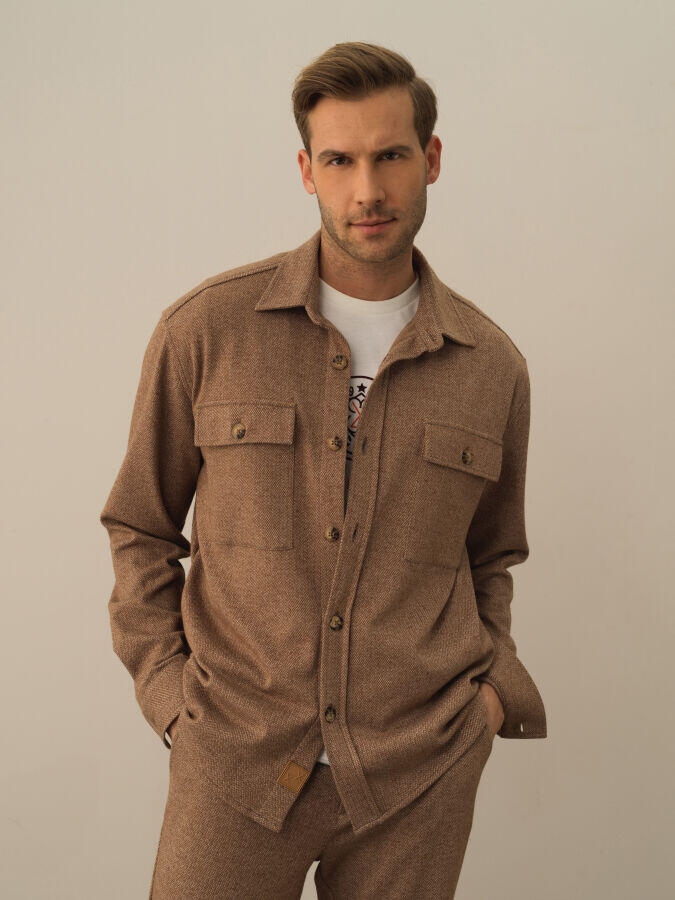 Xint Toptan Camel Doğal Yün Dokulu Regular Fit Gömlek Ceket