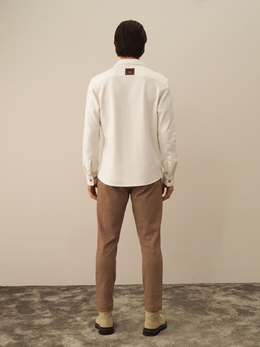 Ekru Pamuk Dokulu Regular Fit Gömlek - 5